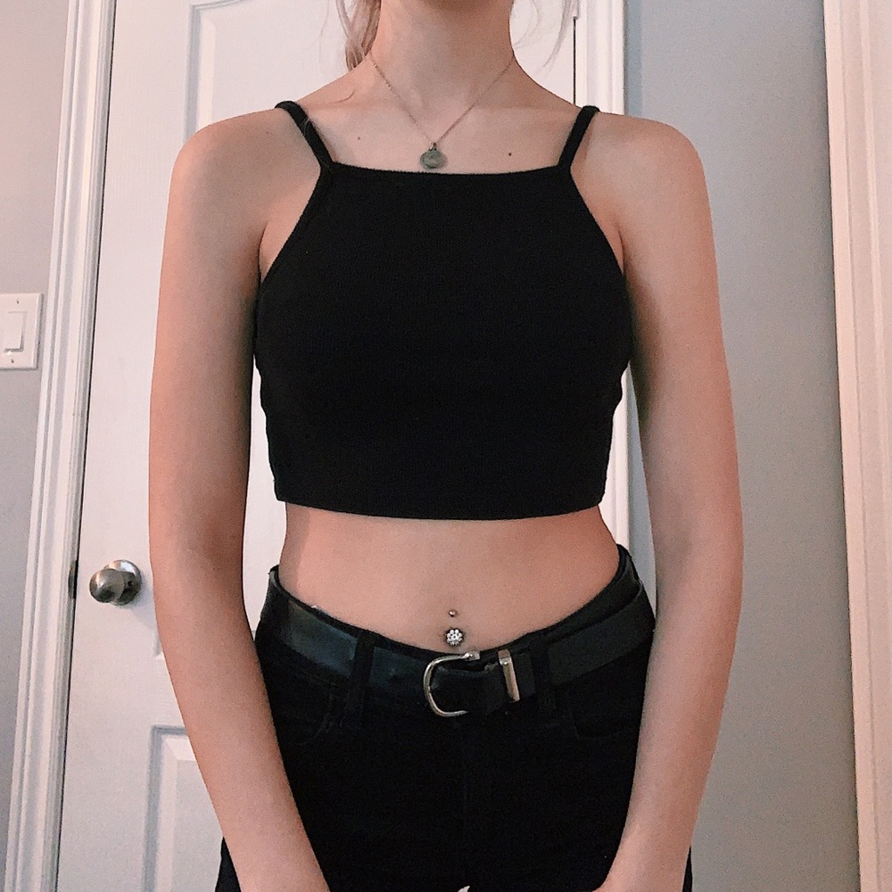 black cropped halter top